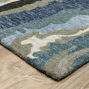 HomeRoots 5' Abstract Gray and Blue Hand-Tufted Wool Area Rug - Soft, Durable, and Perfect for Any Room Decor 10' X 13' 576349