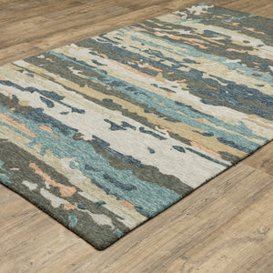 HomeRoots 5' Abstract Gray and Blue Hand-Tufted Wool Area Rug - Soft, Durable, and Perfect for Any Room Decor 10' X 13' 576349