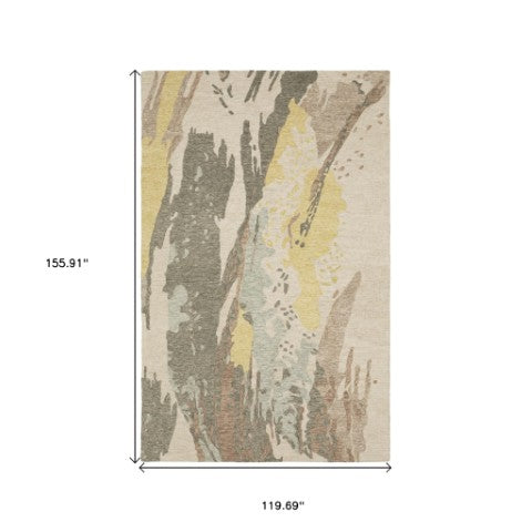 Homeroots 5' Beige Wool Abstract Hand-tufted Area Rug – Elevate Your Living Space With Style And Sophistication 10' X 13' Wool 576350