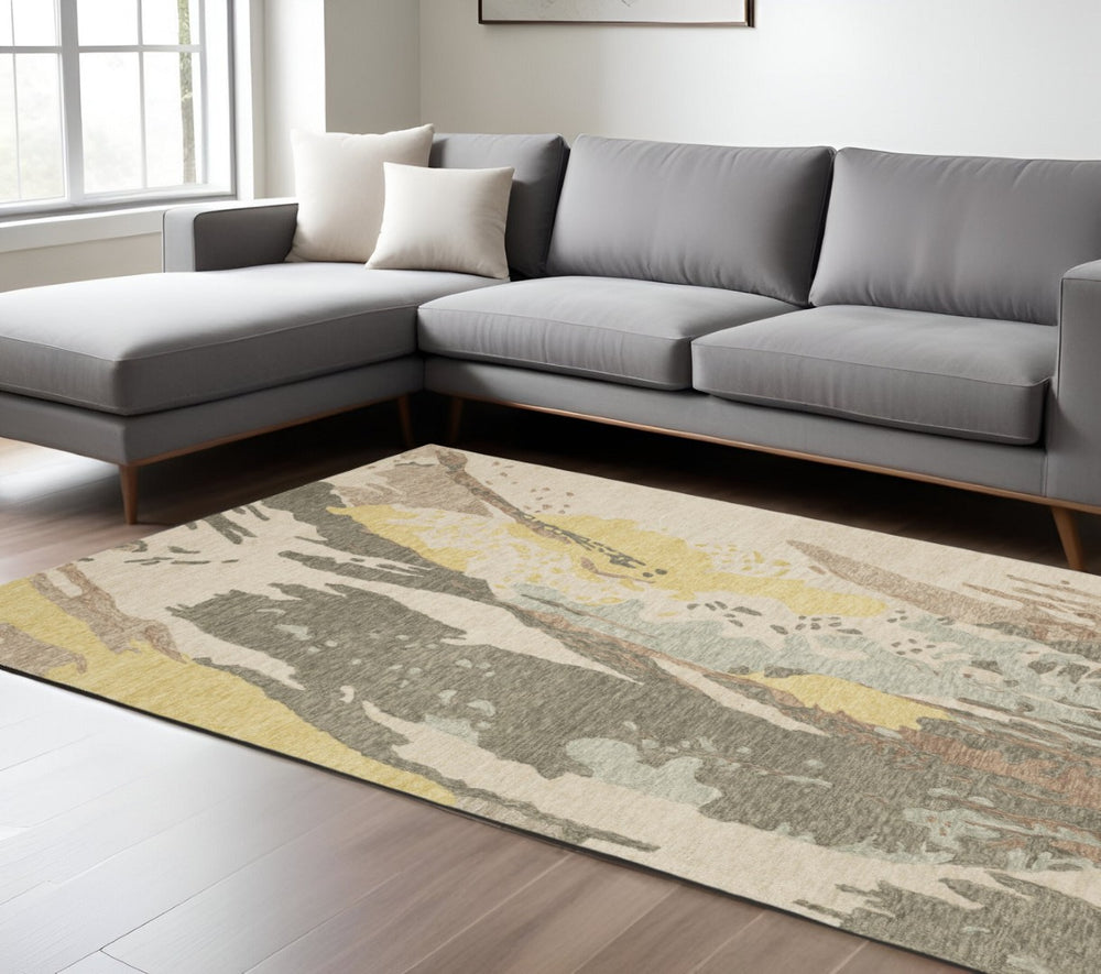HomeRoots 5' Hand-Tufted Wool Area Rug in Beige and Yellow - Modern Abstract Design for Elegant Spaces 10' X 13' 576350