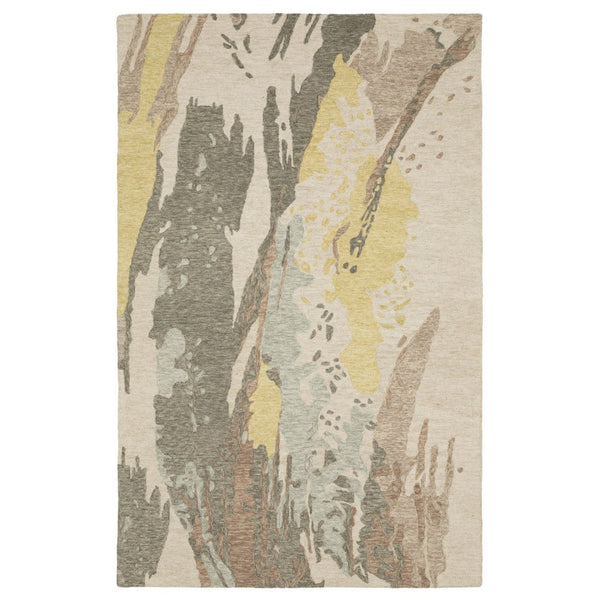 HomeRoots 5' Hand-Tufted Wool Area Rug in Beige and Yellow - Modern Abstract Design for Elegant Spaces 10' X 13' 576350