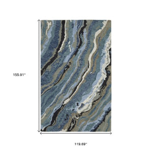 Homeroots 5' Abstract Hand-tufted Area Rug In Blue And Teal - Elevate Your Space With Style And Warmth 10' X 13' Wool 576351