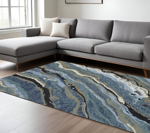 Homeroots 5' Abstract Hand-tufted Area Rug In Blue And Teal - Elevate Your Space With Style And Warmth 10' X 13' Wool 576351