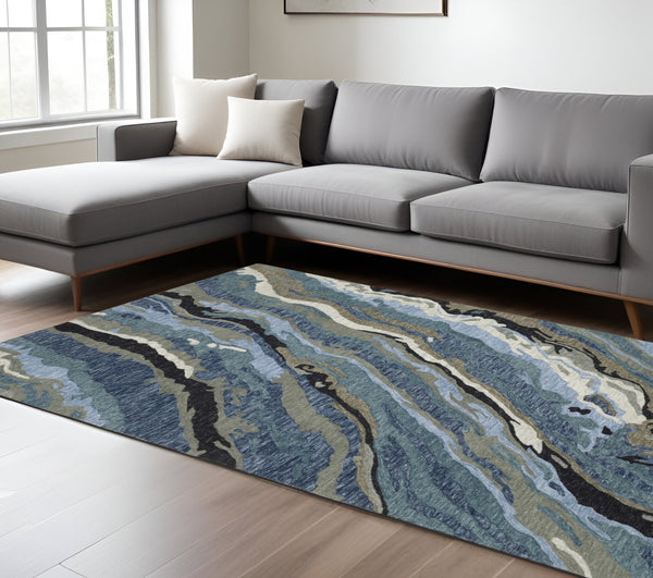 Homeroots 5' Abstract Hand-tufted Area Rug In Blue And Teal - Elevate Your Space With Style And Warmth 10' X 13' Wool 576351