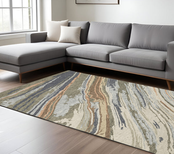 Homeroots 5' Abstract Gray And Blue Wool Hand-tufted Area Rug - Elevate Your Space With Sophisticated Style 10' X 13' Wool 576352