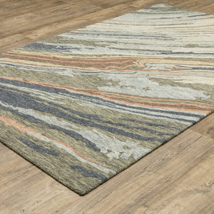 Homeroots 5' Abstract Gray And Blue Wool Hand-tufted Area Rug - Elevate Your Space With Sophisticated Style 10' X 13' Wool 576352