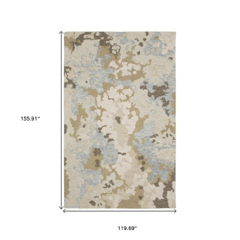 Homeroots 5' Abstract Hand-tufted Beige And Blue Wool Area Rug - Elevate Your Space With Style And Comfort 10' X 13' Wool 576354