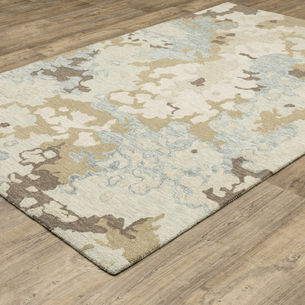 Homeroots 5' Abstract Hand-tufted Beige And Blue Wool Area Rug - Elevate Your Space With Style And Comfort 10' X 13' Wool 576354