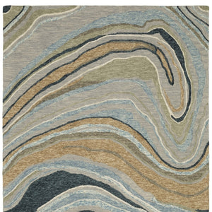 HomeRoots 5' Gray and Blue Wool Hand-Tufted Area Rug - Modern Abstract Design for Stylish Home Décor 10' X 13' 576355