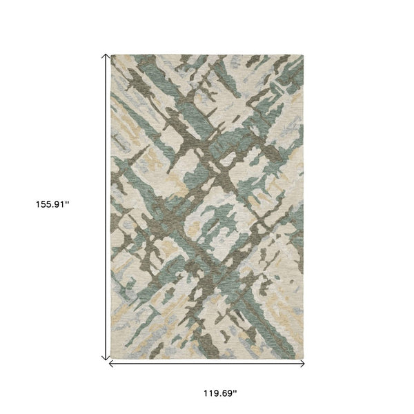 HomeRoots 5' Hand-Tufted Wool Area Rug in Gray and Teal - Contemporary Abstract Design for Cozy Spaces 10' X 13' 576356