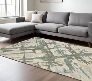 HomeRoots 5' Hand-Tufted Wool Area Rug in Gray and Teal - Contemporary Abstract Design for Cozy Spaces 10' X 13' 576356