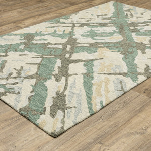 HomeRoots 5' Hand-Tufted Wool Area Rug in Gray and Teal - Contemporary Abstract Design for Cozy Spaces 10' X 13' 576356