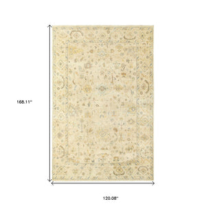 HomeRoots 6' Hand-Knotted Beige and Gray Wool Oriental Area Rug – Timeless Elegance for Any Room Decor 10' X 14' 576357