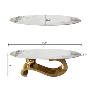 English Elm Gold Stainless Steel Pedestal Coffee Table with Sintered Stone Top for Modern Living W3985S00017