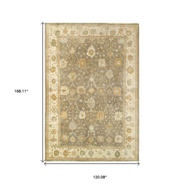 HomeRoots 6' Hand-Knotted Wool Oriental Area Rug in Brown and Beige - Timeless Design for Elegant Interiors 10' X 14' 576359