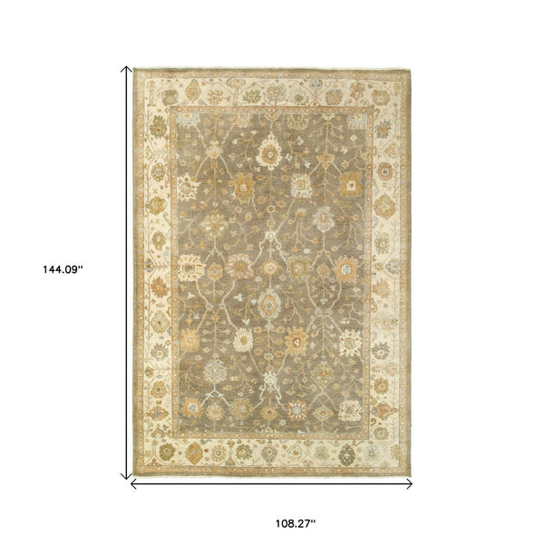 HomeRoots 6' Hand-Knotted Wool Oriental Area Rug in Brown and Beige - Timeless Design for Elegant Interiors 9' X 12' 576360