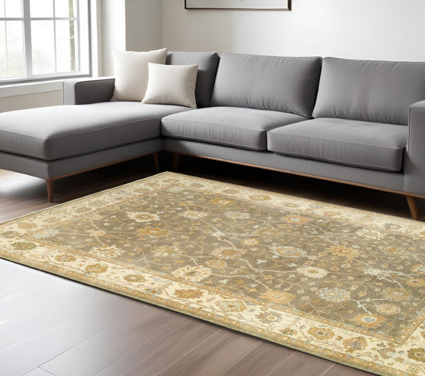 HomeRoots 6' Hand-Knotted Wool Oriental Area Rug in Brown and Beige - Timeless Design for Elegant Interiors 9' X 12' 576360