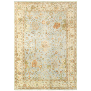 HomeRoots 6' Hand-Knotted Wool Oriental Area Rug in Blue and Sand - Durable, Timeless Design for Any Space 10' X 14' 576361