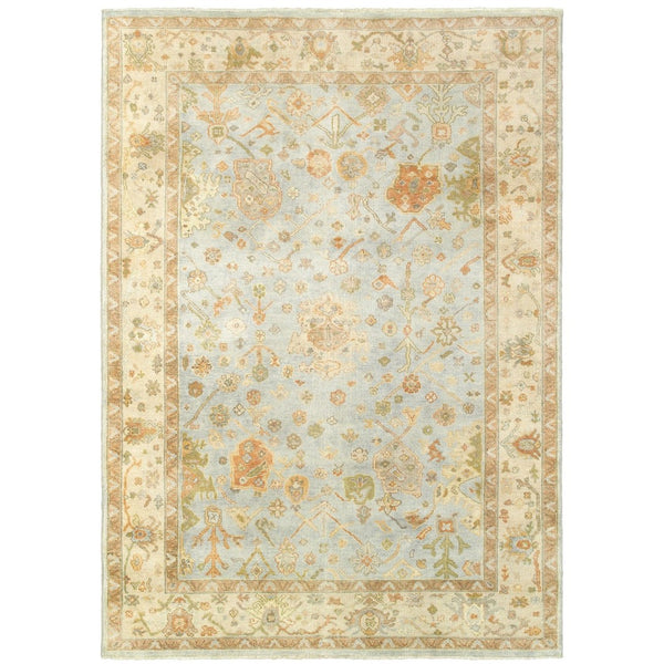 HomeRoots 6' Hand-Knotted Wool Oriental Area Rug in Blue and Sand - Durable, Timeless Design for Any Space 10' X 14' 576361