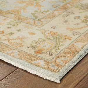 HomeRoots 6' Hand-Knotted Wool Oriental Area Rug in Blue and Sand - Durable, Timeless Design for Any Space 10' X 14' 576361