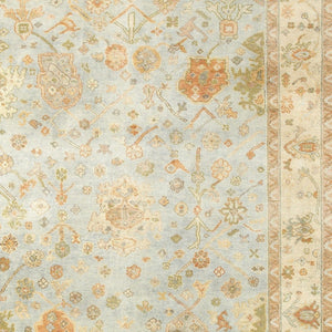 HomeRoots 6' Hand-Knotted Wool Oriental Area Rug in Blue and Sand - Durable, Timeless Design for Any Space 10' X 14' 576361