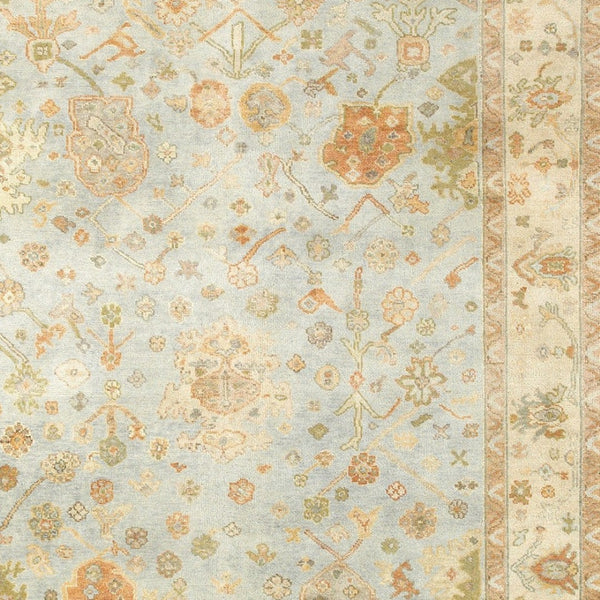 HomeRoots 6' Hand-Knotted Wool Oriental Area Rug in Blue and Sand - Durable, Timeless Design for Any Space 10' X 14' 576361