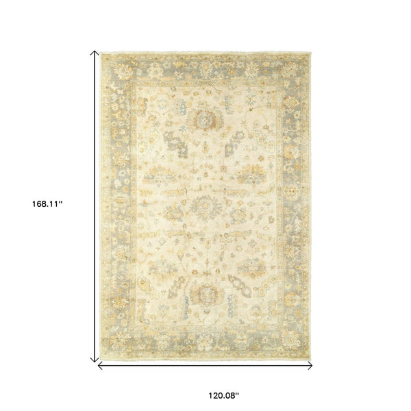 HomeRoots 6' Hand-Knotted Wool Oriental Area Rug in Beige and Gray – Timeless Elegance for Any Space 10' X 14' 576367