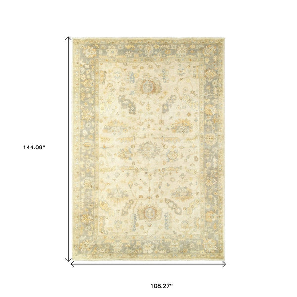 HomeRoots 6' Hand-Knotted Wool Oriental Area Rug in Beige and Gray – Timeless Elegance for Any Space 9' X 12' 576368