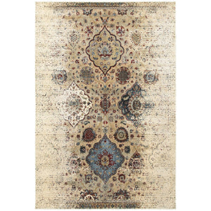Homeroots 4' Ivory Oriental Area Rug - Distressed Design For Warmth, Stain Resistant, Perfect For Any Space 10' X 13' Polypropylene,Polyester 576370