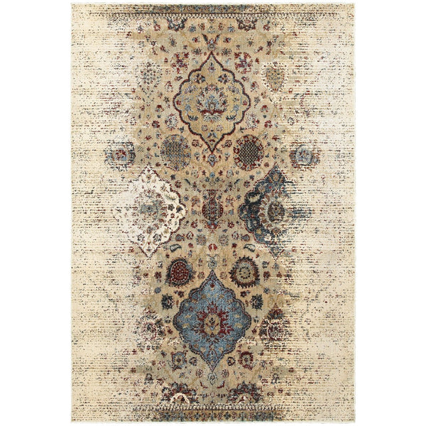 Homeroots 4' Ivory Oriental Area Rug - Distressed Design For Warmth, Stain Resistant, Perfect For Any Space 10' X 13' Polypropylene,Polyester 576370
