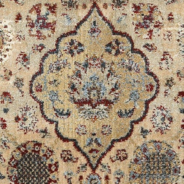 Homeroots 4' Ivory Oriental Area Rug - Distressed Design For Warmth, Stain Resistant, Perfect For Any Space 10' X 13' Polypropylene,Polyester 576370