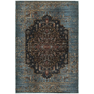 HomeRoots 10' Elegant Blue and Navy Medallion Area Rug - Durable, Stain-Resistant Design for High Traffic Spaces 10' X 13' 576371