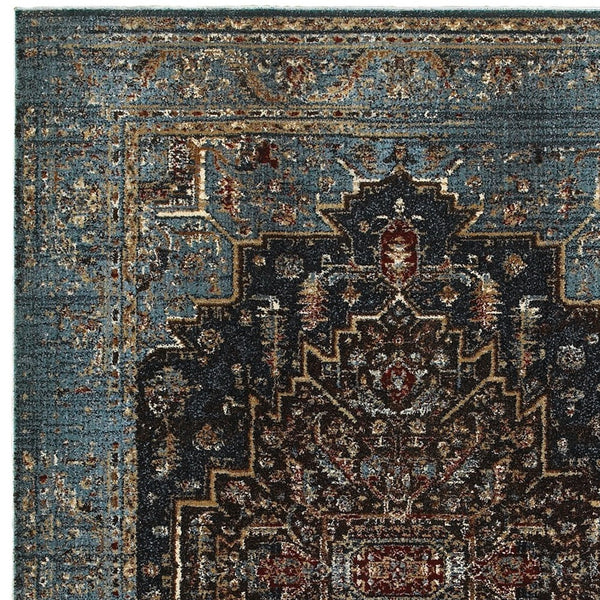 Homeroots 4' Blue Medallion Distressed Area Rug – Stylish Stain Resistant Design For Homes With Kids & Pets 10' X 13' Polypropylene,Polyester 576371