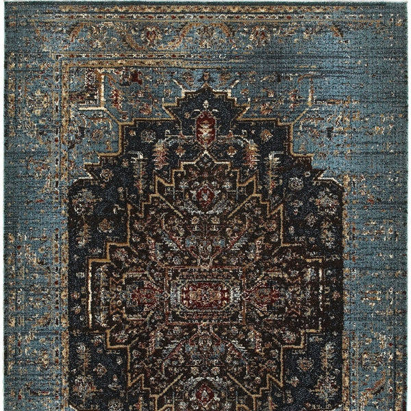 Homeroots 4' Blue Medallion Distressed Area Rug – Stylish Stain Resistant Design For Homes With Kids & Pets 10' X 13' Polypropylene,Polyester 576371