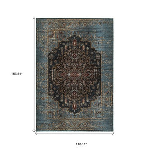 Homeroots 4' Blue Medallion Distressed Area Rug – Stylish Stain Resistant Design For Homes With Kids & Pets 10' X 13' Polypropylene,Polyester 576371