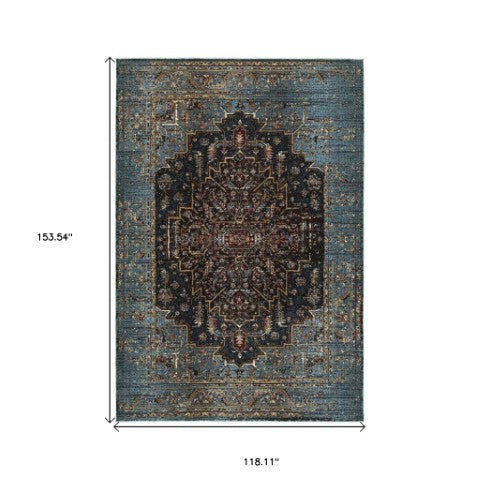 Homeroots 4' Blue Medallion Distressed Area Rug – Stylish Stain Resistant Design For Homes With Kids & Pets 10' X 13' Polypropylene,Polyester 576371