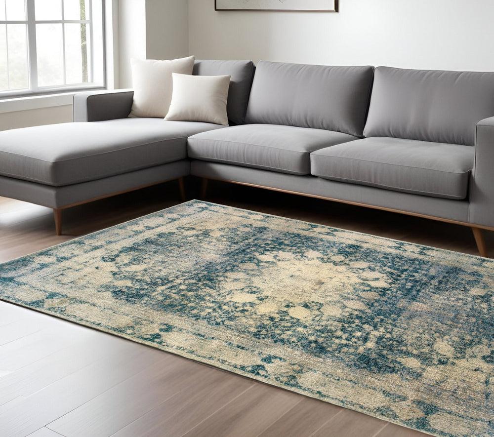 HomeRoots 10' Elegant Ivory and Blue Oriental Area Rug - Timeless Design for Stylish, Durable Living Spaces 10' X 13' 576372