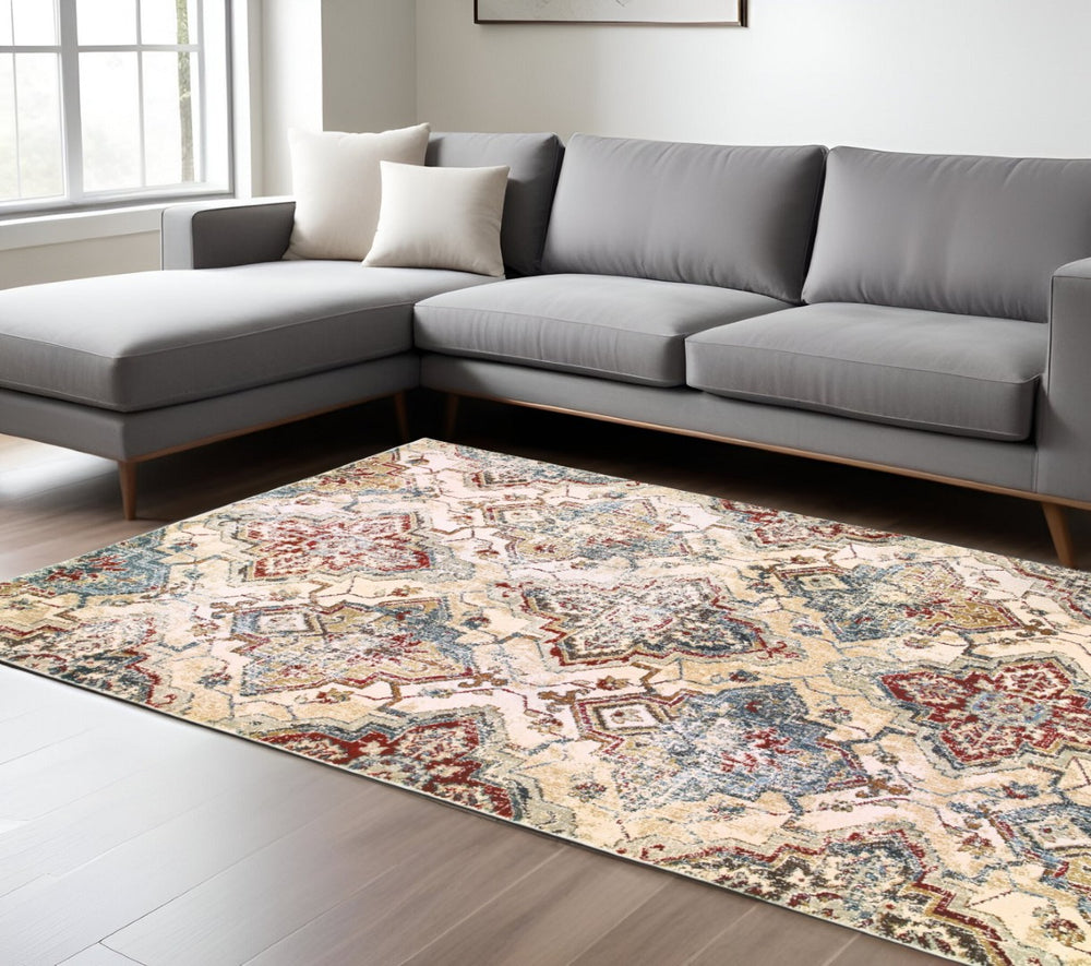 HomeRoots 10' Elegant Ivory and Gold Oriental Area Rug - Timeless Style for Living Spaces, Durable Design 10' X 13' 576373