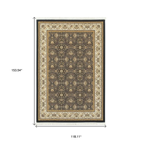 Homeroots 4' Navy Blue Oriental Area Rug With Fringe – Stylish, Stain-resistant Design For Every Home Space 10' X 13' Polypropylene 576374