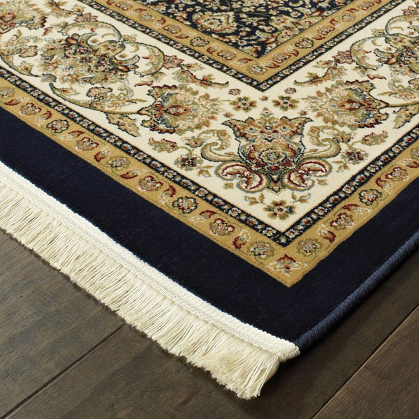Homeroots 4' Navy Blue Oriental Area Rug With Fringe – Stylish, Stain-resistant Design For Every Home Space 10' X 13' Polypropylene 576375