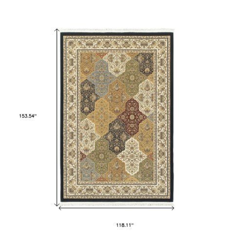 Homeroots 4' Navy Blue Oriental Area Rug With Fringe – Stylish, Stain-resistant Design For Every Home Space 10' X 13' Polypropylene 576375