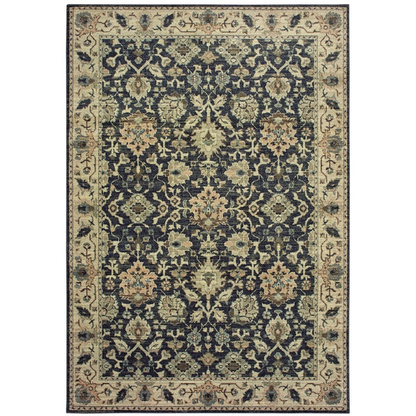HomeRoots 10' Navy Blue and Ivory Oriental Area Rug – Timeless Elegance, Durable, Stain-Resistant Design for Homes 10' X 13' 576377