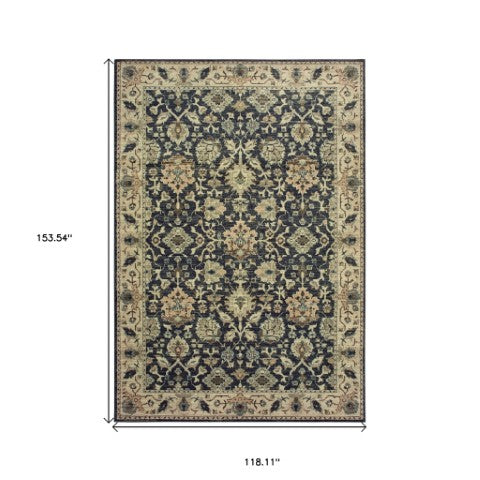 Homeroots 4' Navy Blue Oriental Area Rug - Stain Resistant, Stylish Design For Pets And Kids, Perfect For Any Room 10' X 13' Polypropylene 576377