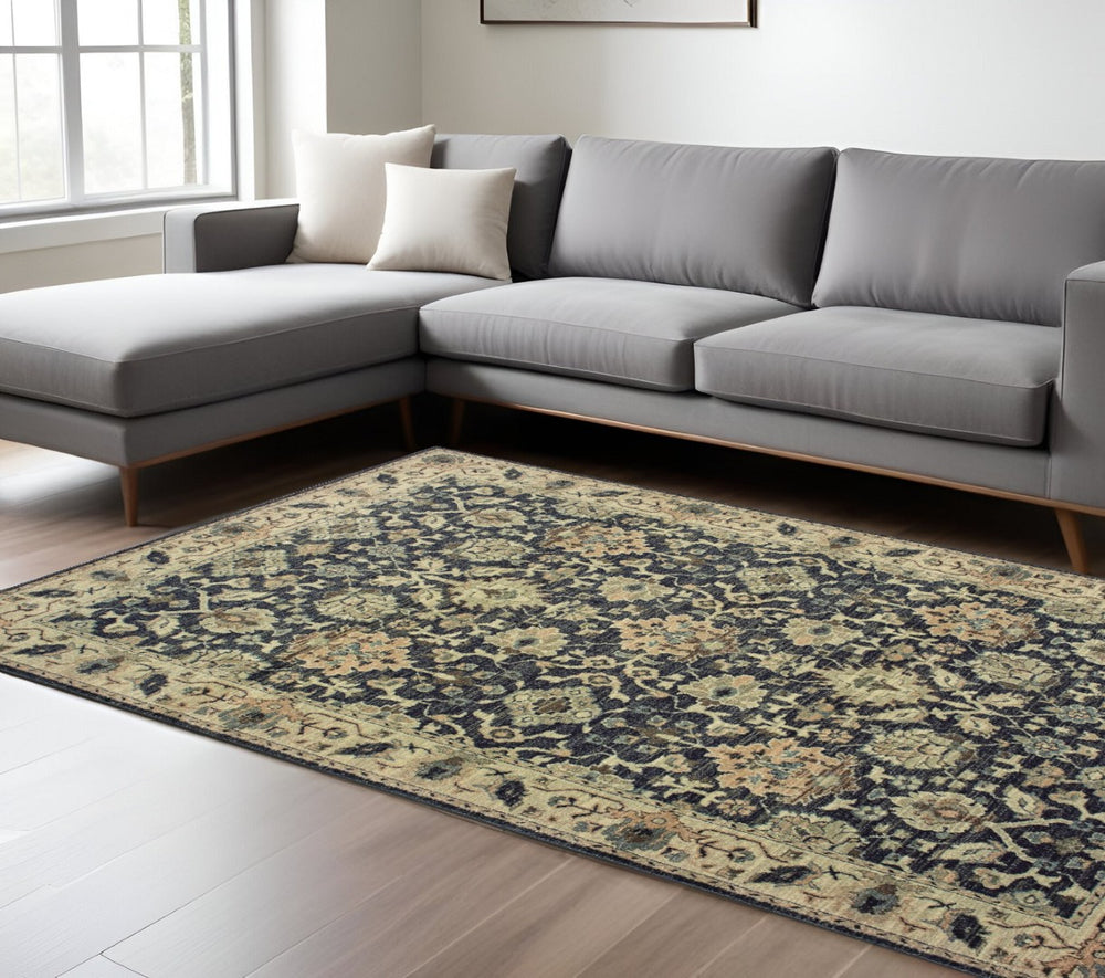 HomeRoots 10' Navy Blue and Ivory Oriental Area Rug – Timeless Elegance, Durable, Stain-Resistant Design for Homes 10' X 13' 576377