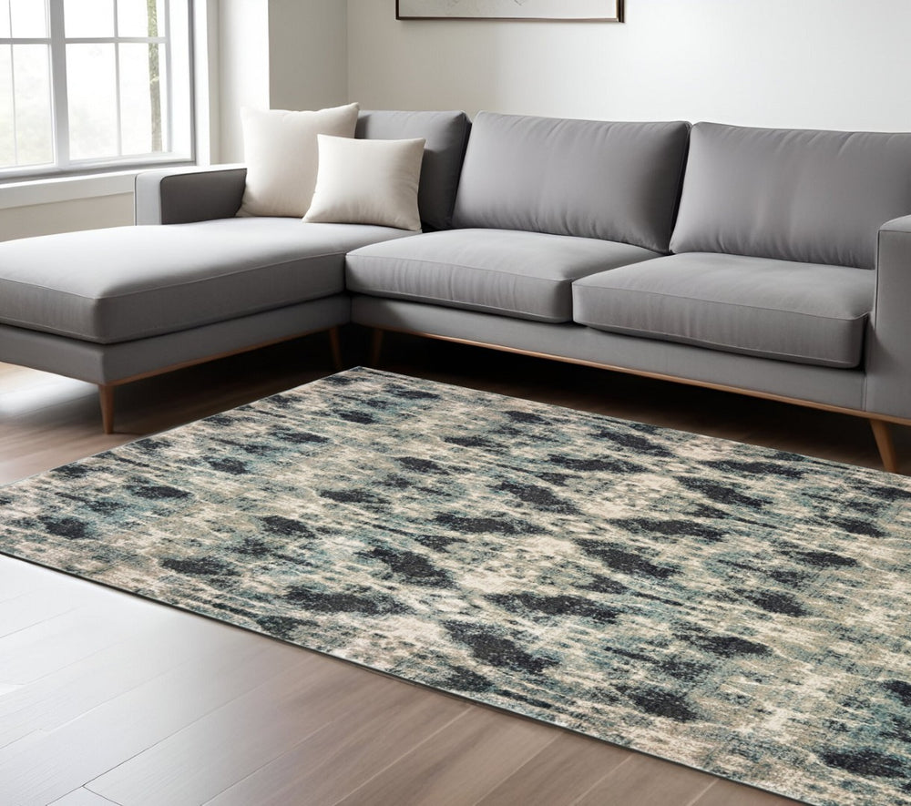 HomeRoots 10' Gray and Blue Abstract Area Rug – Contemporary Style, Durable, Stain-Resistant for High-Traffic Areas 10' X 13' 576378