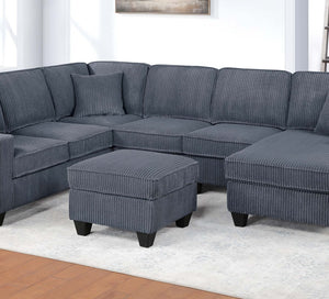 English Elm Dark Corduroy U-shaped Sectional Set with Usb Charging Ottoman and Plush Cushions Dark Gray B011S02191