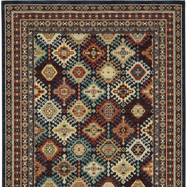 Homeroots 2' Navy Blue Oriental Area Rug With Elegant Fringe – Perfect For Adding Style And Warmth To Any Room 8' X 11' Wool Blend 576382