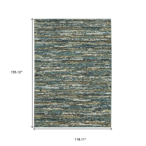 Homeroots 3' Stylish Blue Striped Area Rug - Stain Resistant, Comfortable Texture, Perfect For Homes With Kids & Pets 10' X 13' Polypropylene,Polyester 576383