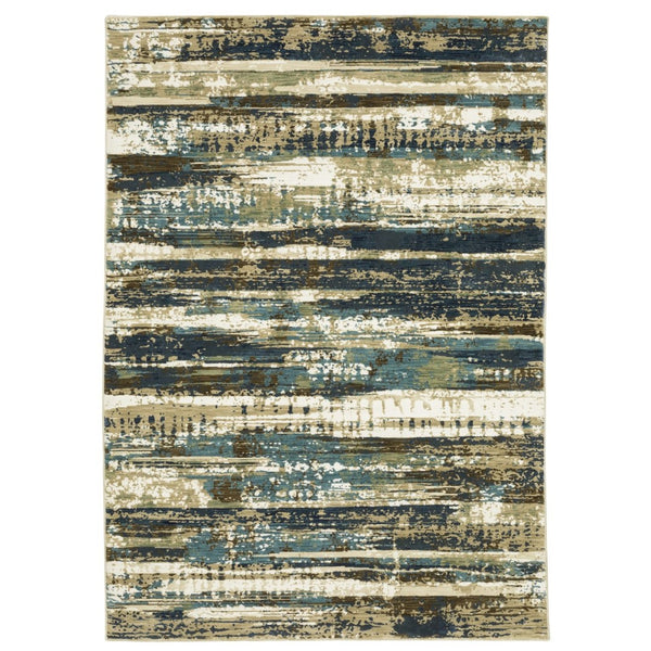 HomeRoots 3' Modern Beige and Blue Abstract Area Rug - Durable, Stain-Resistant Design for Stylish Living Spaces 10' X 13' 576384
