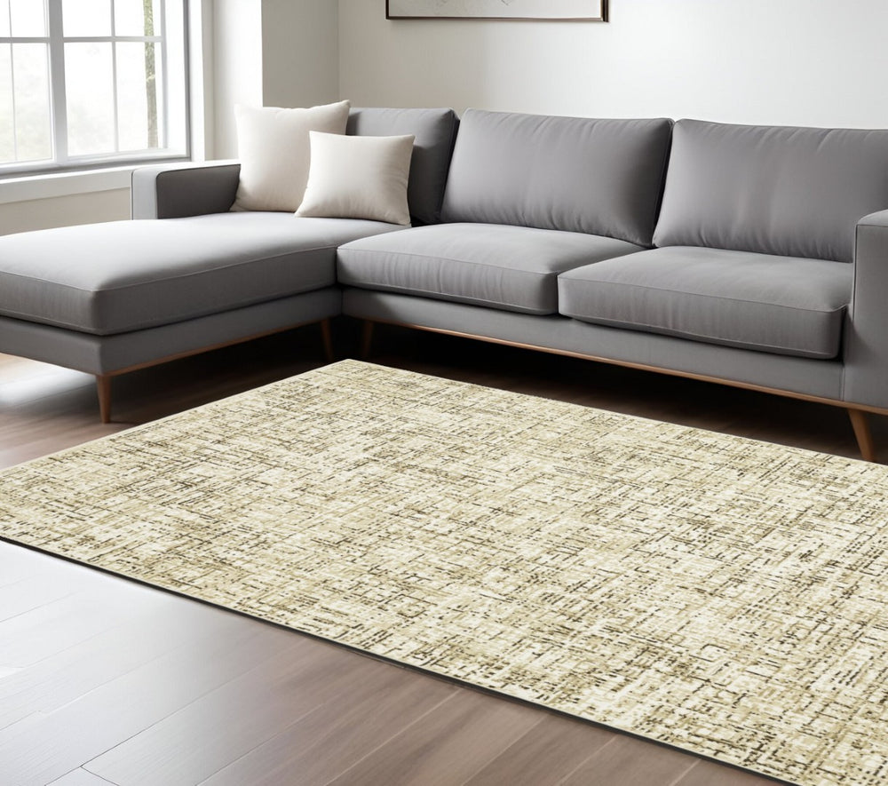 HomeRoots 3' Modern Ivory and Brown Abstract Area Rug - Durable, Stain-Resistant Design for Any Space 10' X 13' 576385